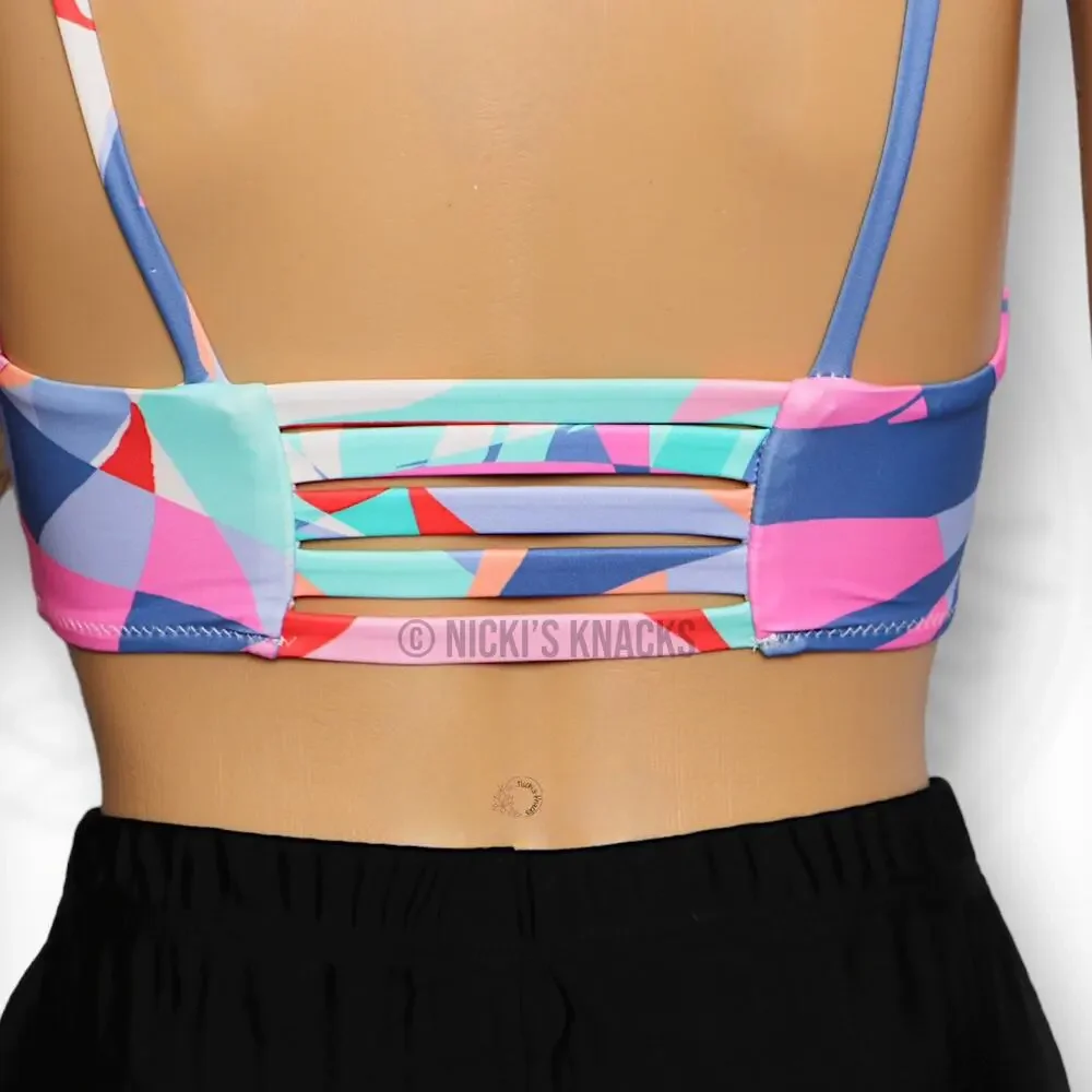 Raisins Kaori Square Neck Bikini Top Multicolor Strappy Back Swimwear Size XS